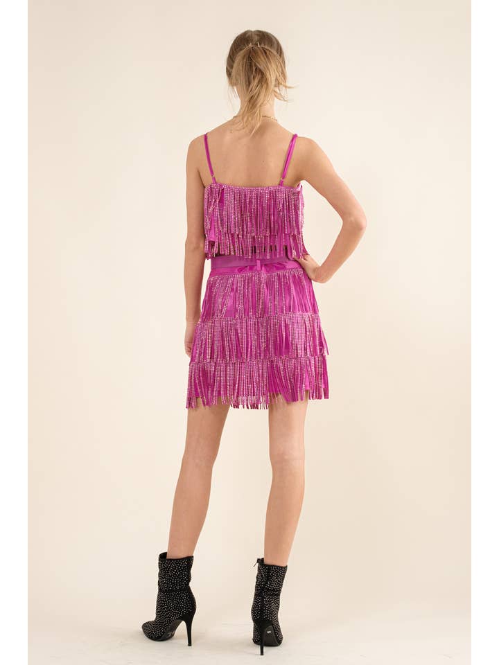 RED 32247T - Satin Base Studded Tiered Fringe Cami Top for wholesale on Faire11