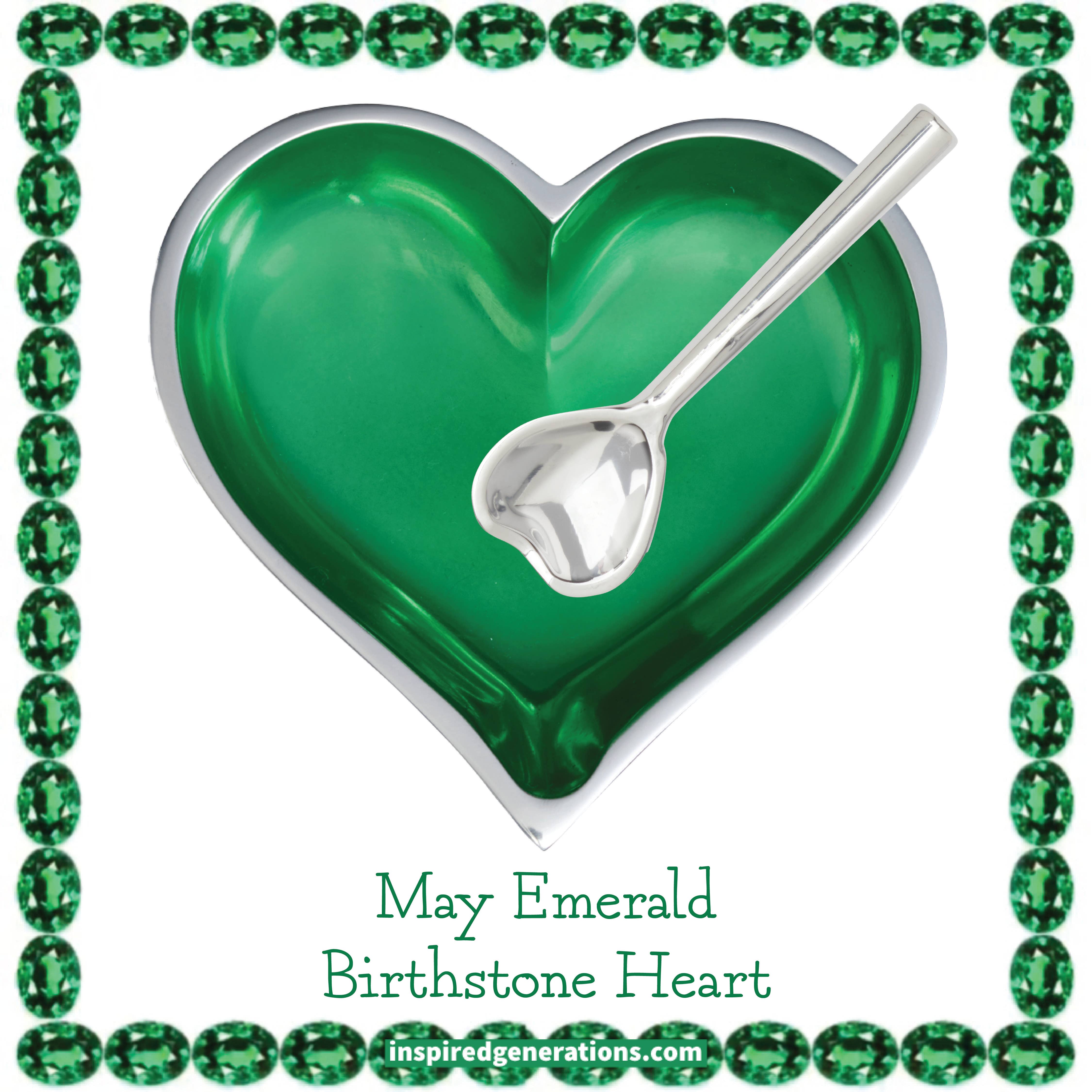 Inspired Generations - Venta al por mayor Artículo decorativo de mesa - Corazón de piedra natal verde esmeralda de mayo con cuchara de corazón1