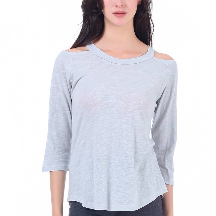 Light Grey Cold Shoulder Shirt-Tail for wholesale by Mad Style
