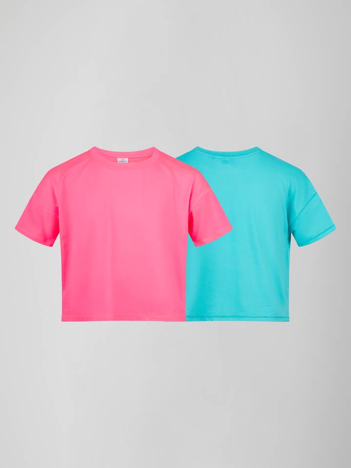 90 Degree by Reflex & Yogalicious - Vendita all'ingrosso Maglietta - Donna - Ragazze - Confezione da 2 T-shirt a maniche corte Deluxe Boxy super morbide5