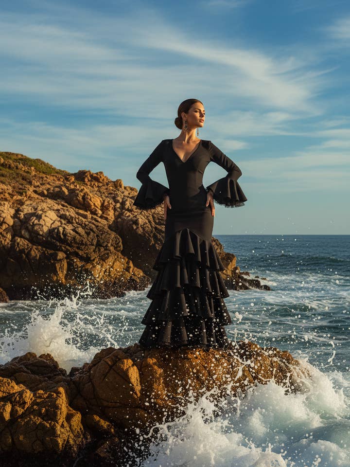 FLAMENCO KJOLE SORT EMMA WU DESIGN X FLAMENCA EM241 for engroshandel hos EMMA WU DESIGN