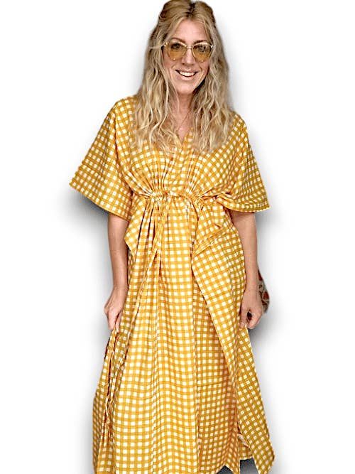 IDA IVY Ferietøj-Kaftan-Check/Sennep for engroshandel hos Helga May