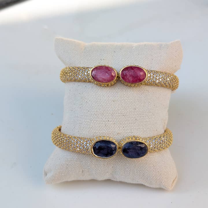 ZEYZEY - Wholesale Cuff bracelet - Diamond Pave with Ruby, Sapphire Heavy Gold Cuff Bracelet1