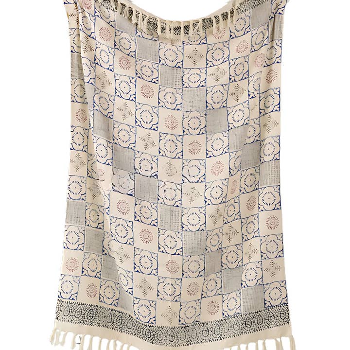 Urbane Hide Blå & Creme Ternet – Sofa Plaid Mandala 130×175 for engroshandel hos Urbane Hide