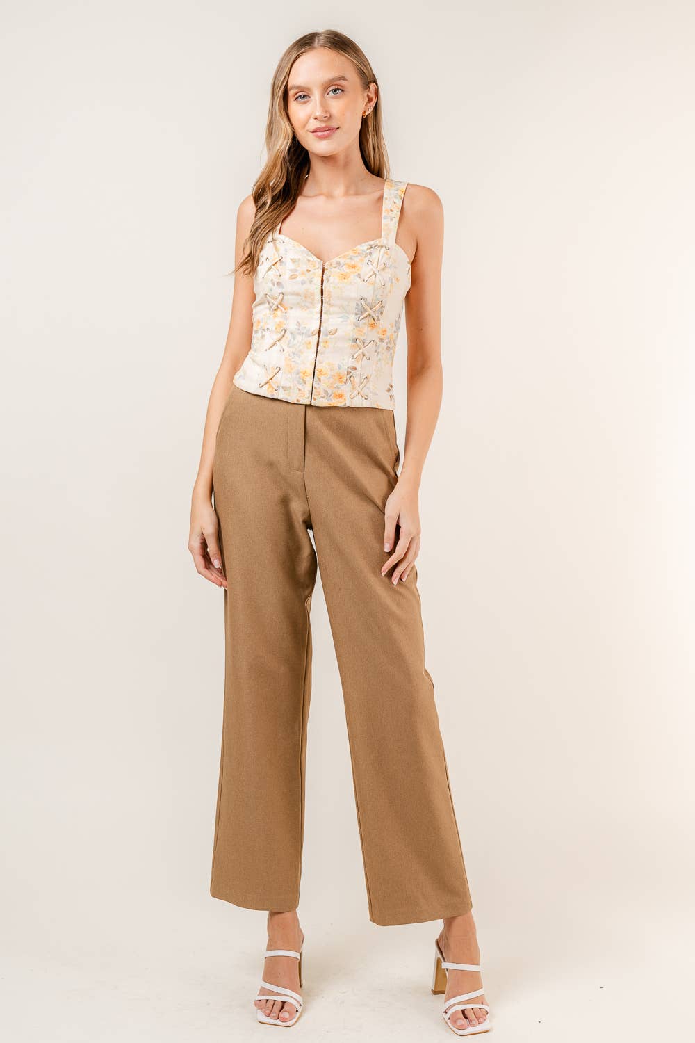 NATURAL COTTAGE CORE BOHO FLORAL LINEN PRINT CORSET TOP-TI5254FO for wholesale on Faire9