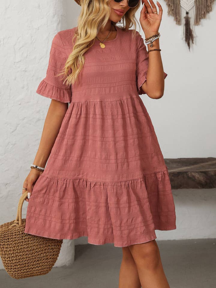Lovesoft - Wholesale Dress - Women's - Women Ruffle Sleeve A Line Tiered Flowy Casual Trendy Mini Dress