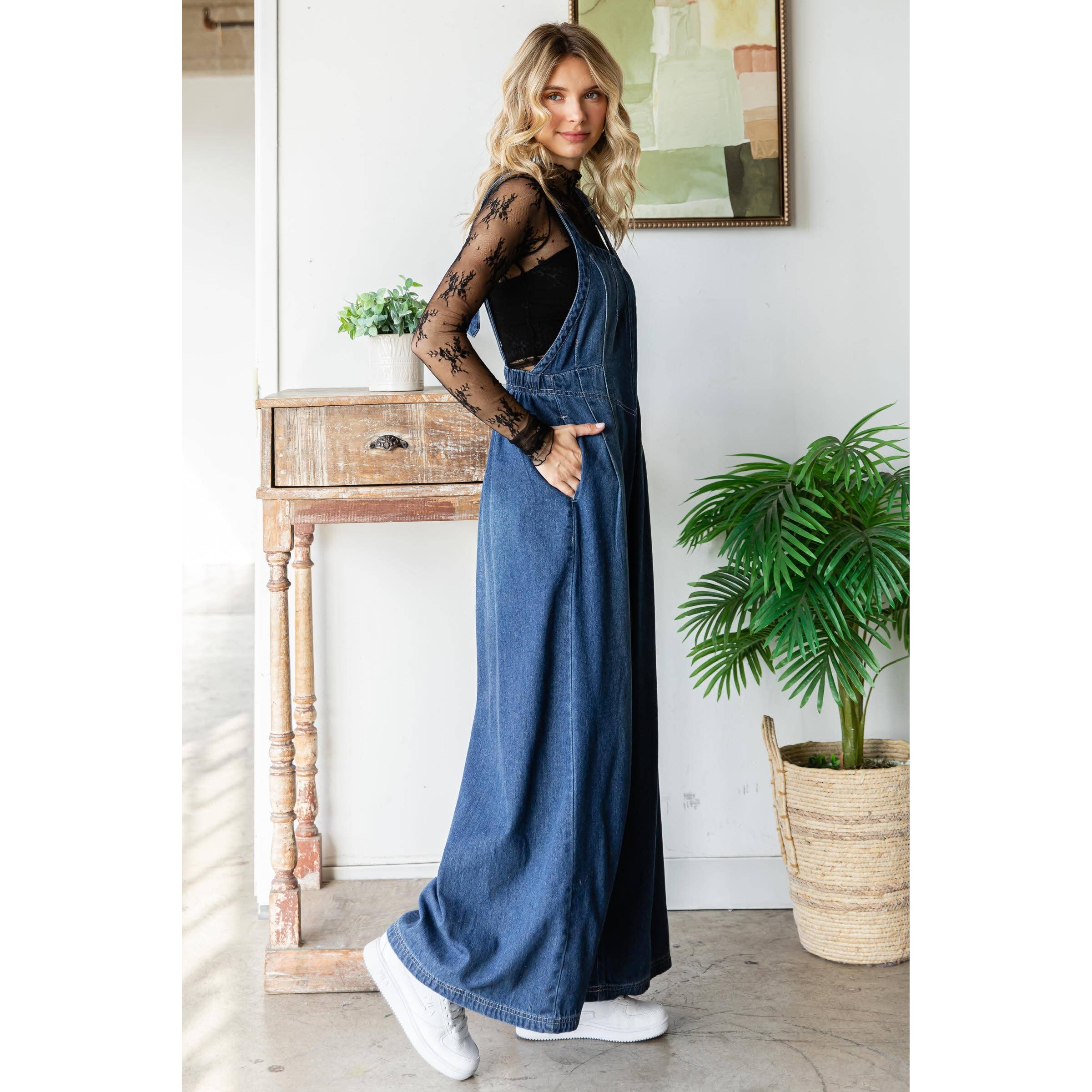 Veveret – Macacão - Mulher por atacado – Macacão de Ganga Plissado com Bolsos1