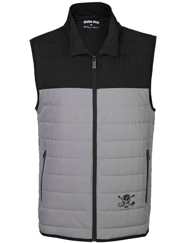 Men's Golf Vest - Full Zip (Grey/Black) for wholesale by Tattoo Golf Clothing
