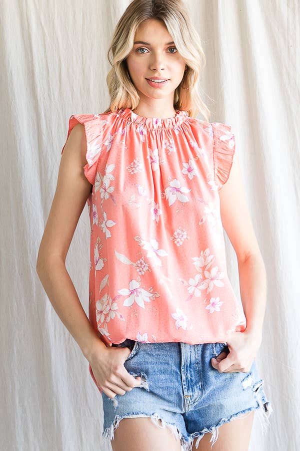7th Ray - Wholesale Blouse - Women's - Boho Floral Ruffle Sleeve  Shirred Neckline Blouse T47933