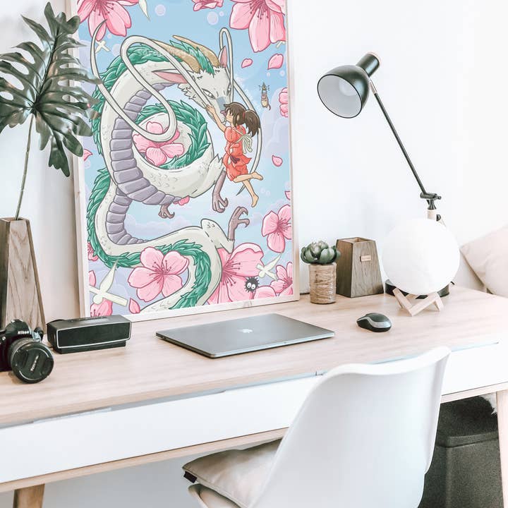 Sarah May Arts - Wholesale Art Print - Spirit Dragon Print | Fine Line Anime Floral Art6