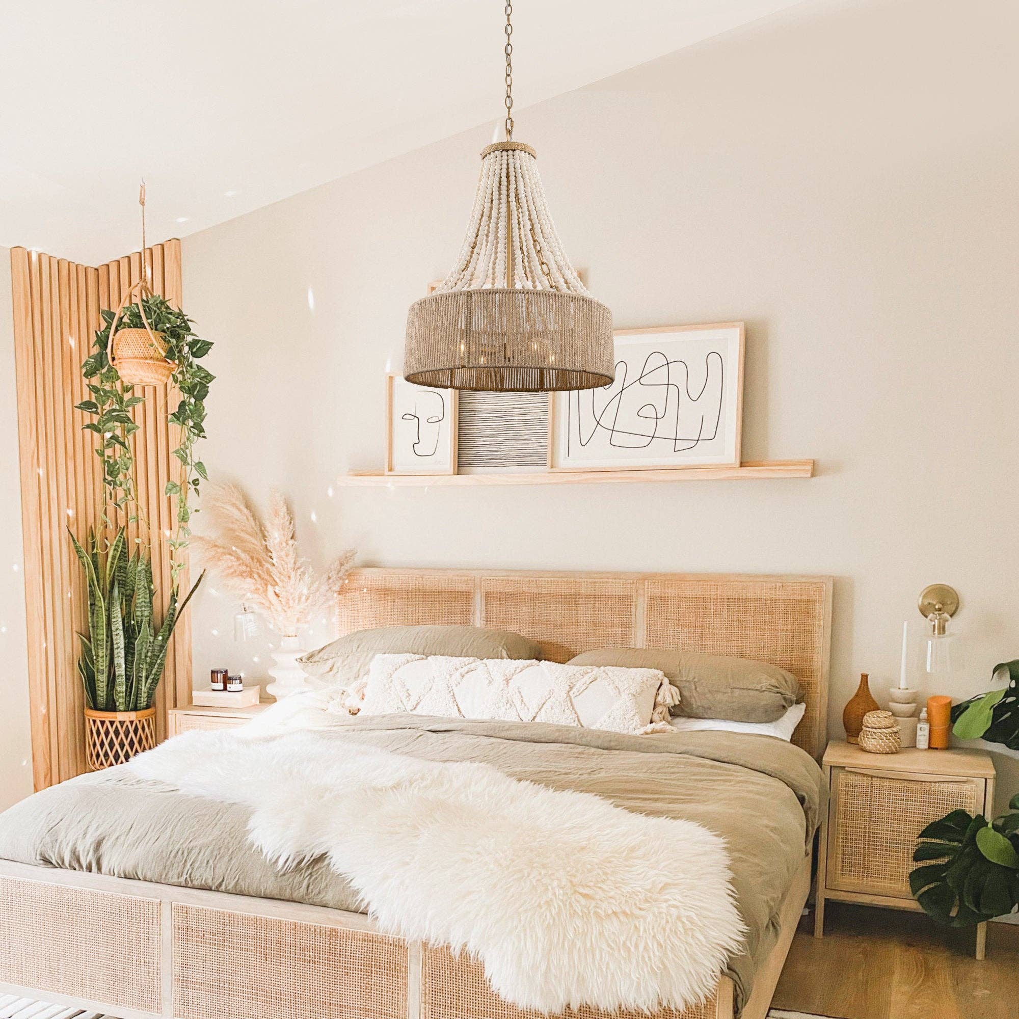 Brio Lighting - Wholesale Chandelier/Hanging Light - Farmhouse Chandelier 4-Light Golden Wood Bead Woven Shade3