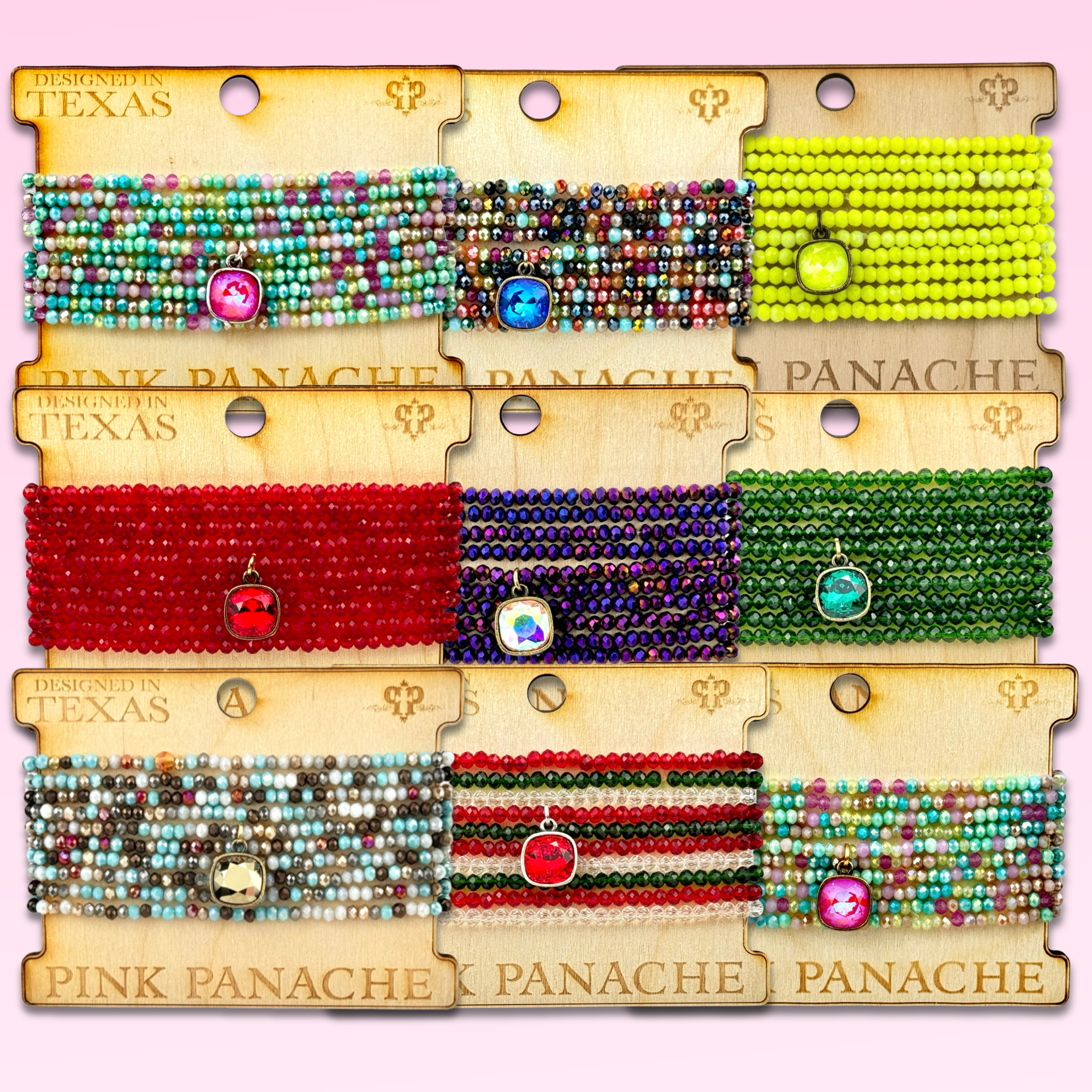 Pink Panache Brands - Wholesale Beaded Bracelet - Faceted small bead bracelet set with Austrian crystal - LC12