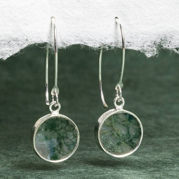 Moss Agate Drop Earrings 925 Sterling Silver Ear-wire for wholesale by Soul & Little Rose