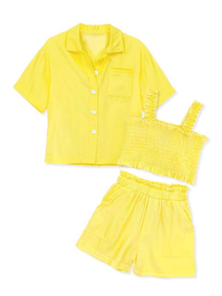 GKSS-M23-3093B Girl's 3 pc Short Set w/ Smocked Tank Top for wholesale by Cutie Patootie Clothing