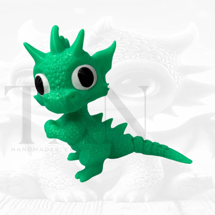 3D Printed Green Baby Dragon Figurine – Articulated, Flexi for wholesale by Crochet By TxN