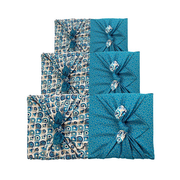 FabRap Furoshiki – wholesale Omslagspapper – Tyg Presentförpackning Vändbar Återanvändbar Art Deco & Ocean