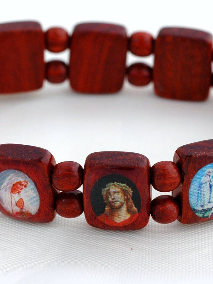 BP06 - Perlenarmband aus brasilianischem Holz mit Heiligen für den Großhandel von Contreras Designs