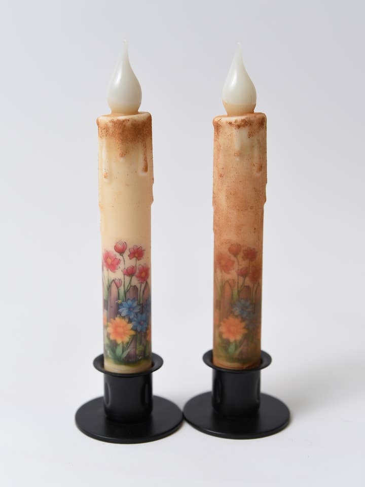 Flowers on Fence Panorama LED Timer Taper Candle for wholesale by LMS Wholesale