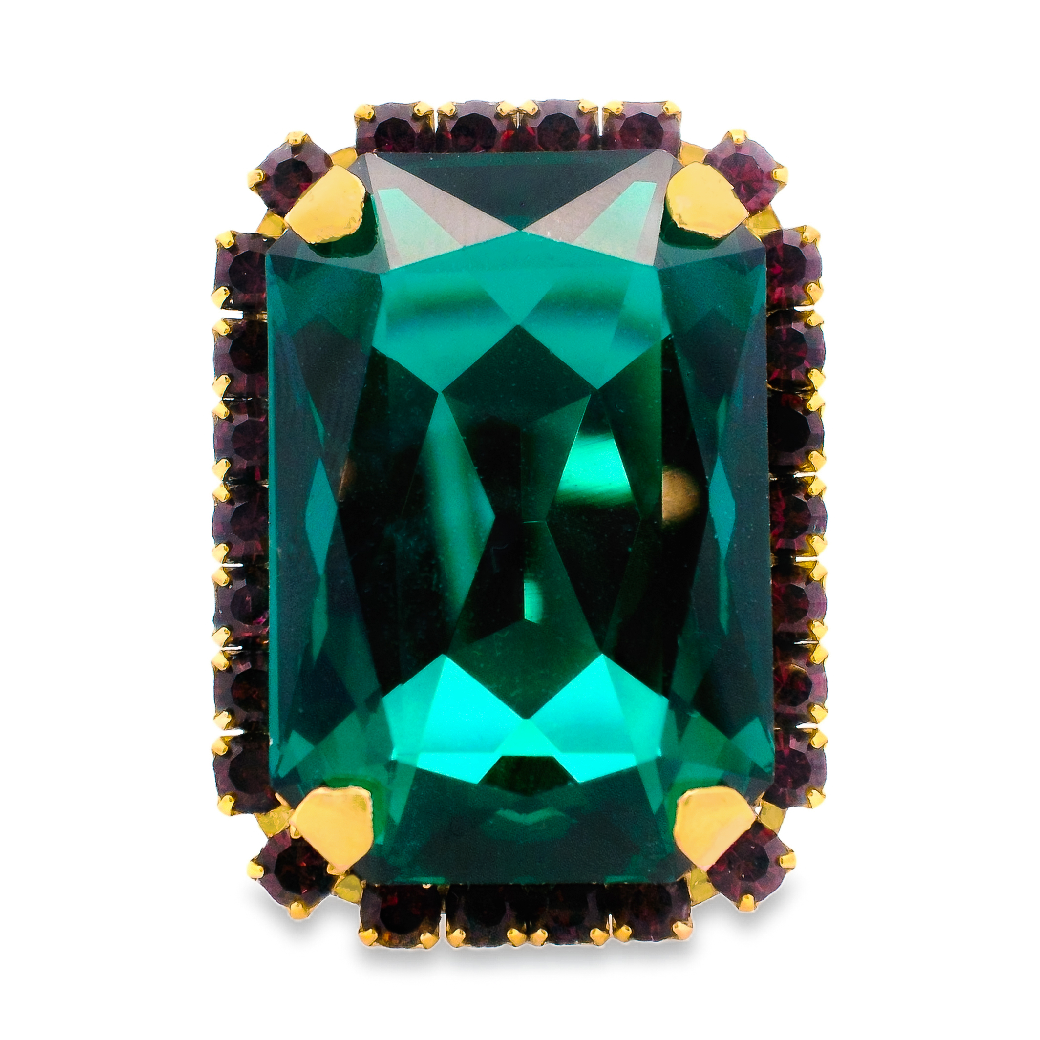 TOVA - Wholesale Cocktail/Statement Ring - Mini Soleil Ring with Trim in Emerald0