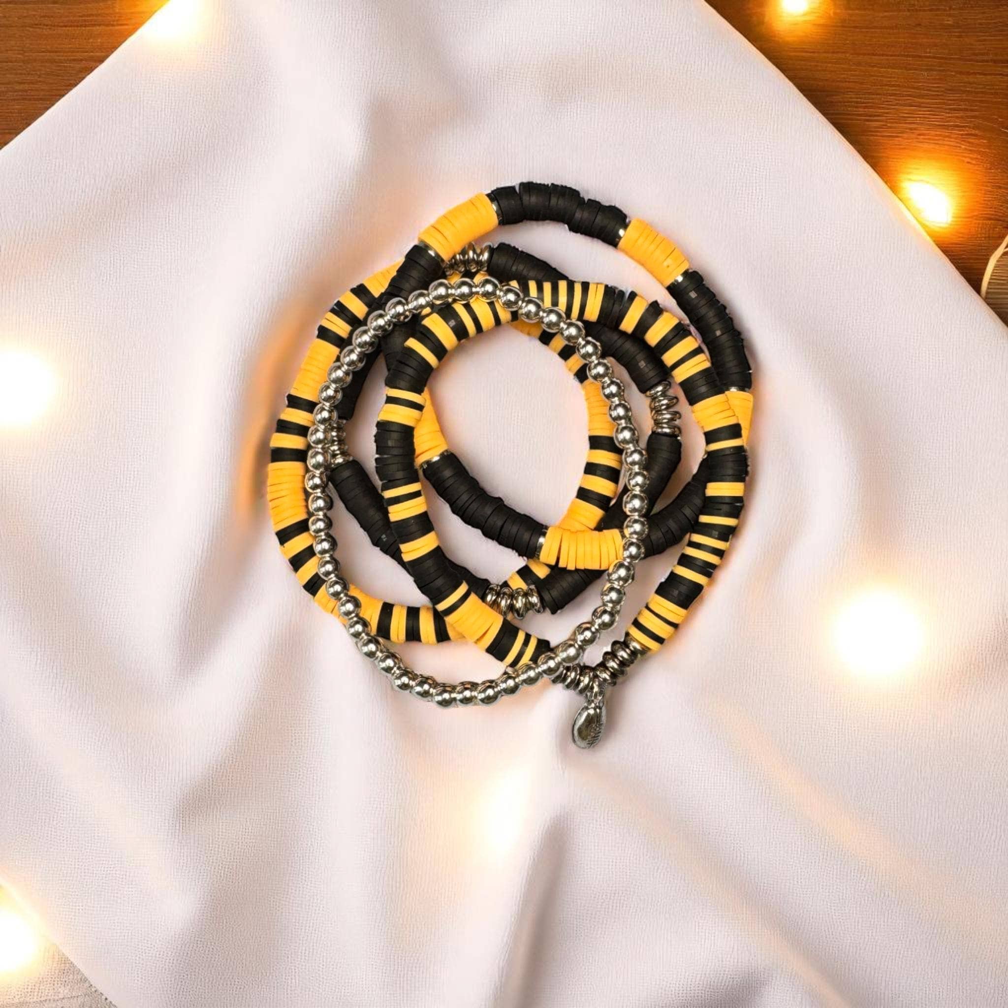 Fish Towne Designs, LLC - Wholesale Jewelry Set - Black and Gold Game Day Bracelet Stack4