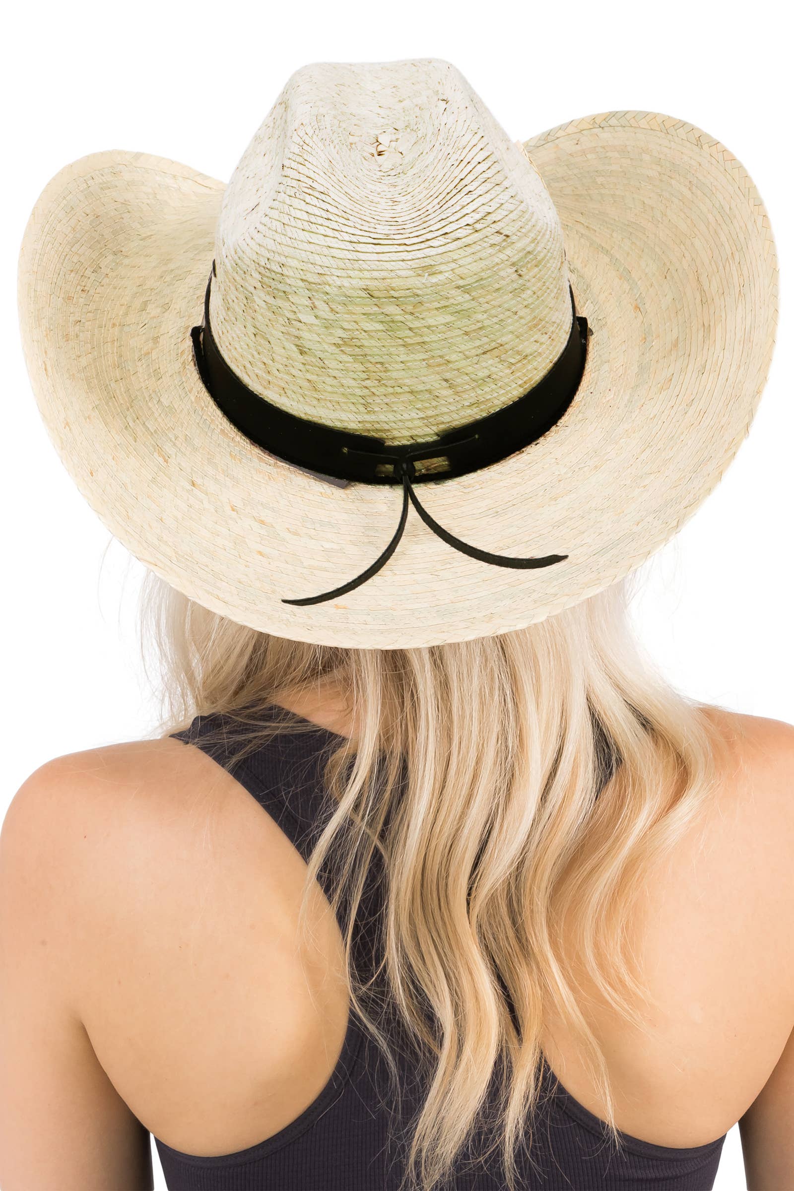 Cap Zone – wholesale Cowboy hat – Unisex – Eyeleted Cutter Palm Straw Cowboy Hat10