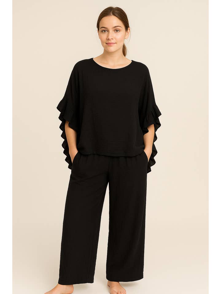 Lucy Sparks – wholesale Set med topp och byxa – Dam – KRINKLAT TYG BREDBENTA BYXOR CO-ORD