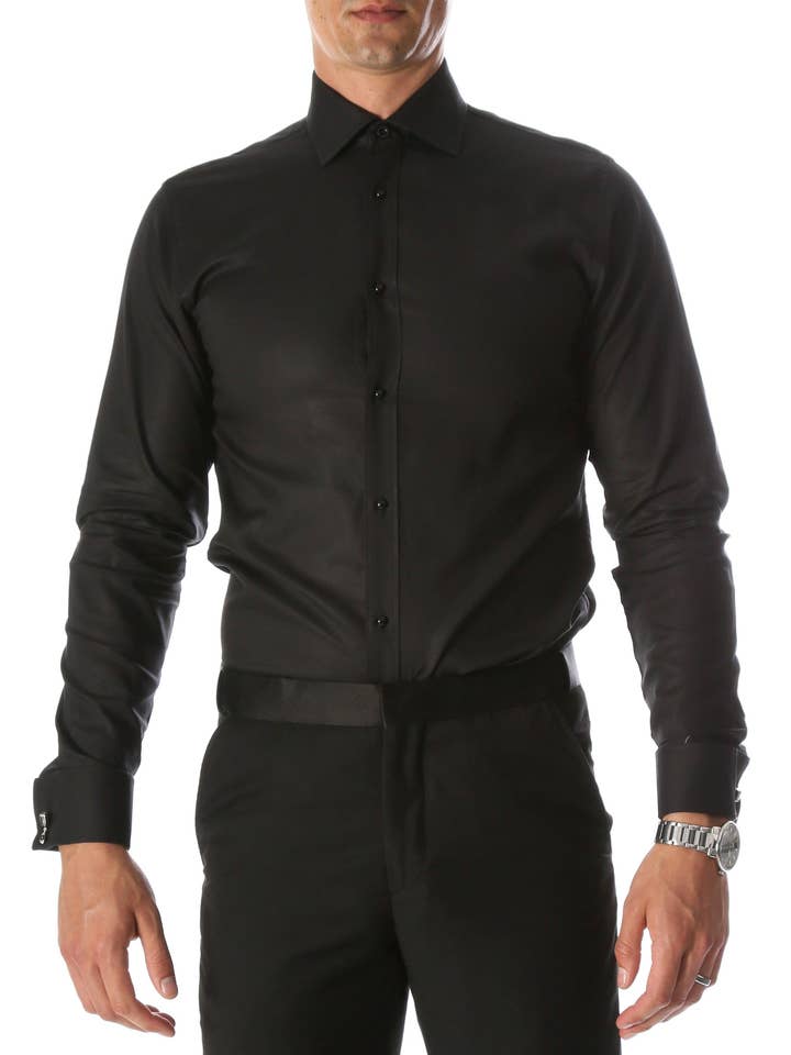 Ferrecci Men's Black Venice Slim Fit Pique Lay Down Collar Shirt for wholesale by Ferrecci