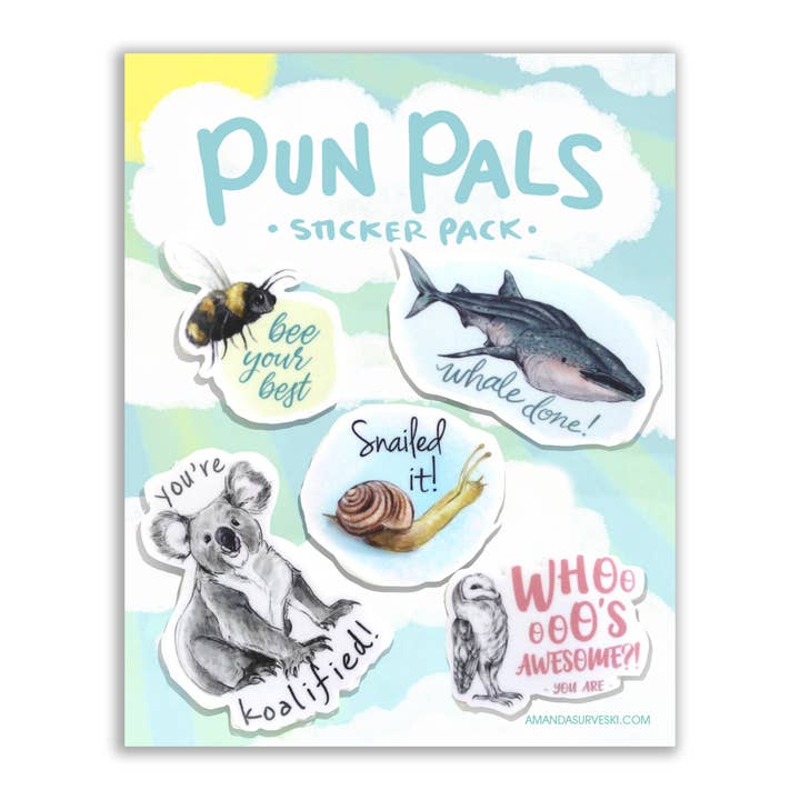 Pun Pals: stickerpakket voor wholesale door Amanda Surveski Wildlife Art