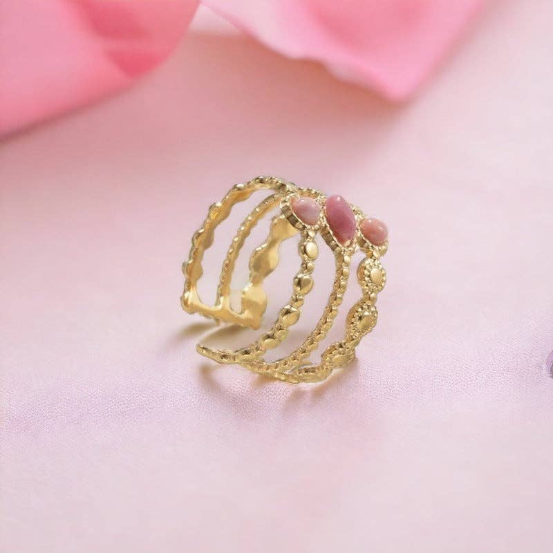 TOURMALYN – wholesale Cocktail/statement ring – “LOUXOR” adaptable pink stone stainless steel ring8