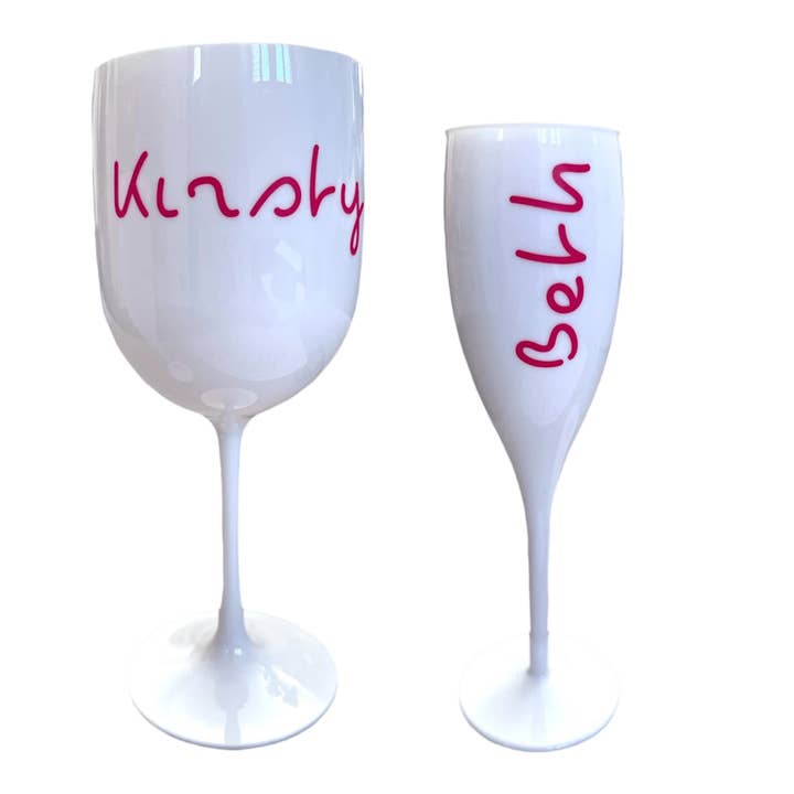 Personalised Plastic Wine or Champagne Flute – Love Island Style 🍾☀️ and other Purchase Wholesale personalised wine glasses. Free Returns & Net 60 Terms on Faire trending on Faire.