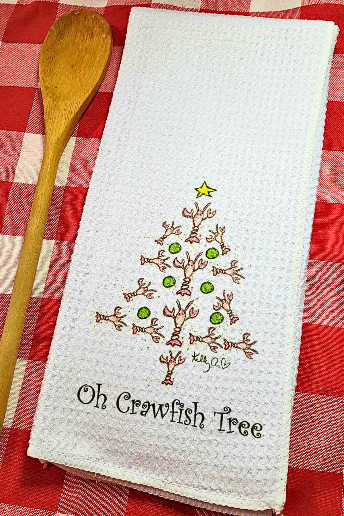 Kelly Airhart Studios - Wholesale Tea Towel - Christmas Tea Towel. Oh Crawfish Tree6