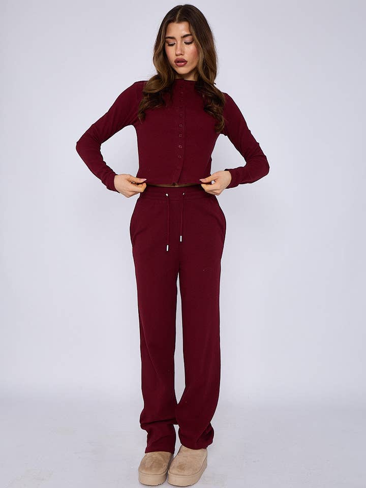 AX Labels - Wholesale Top & Pant Set (NOT Loungewear) - Women's - Ribbed Front Button Detail Top & Wide Leg Trouser Co-ord24