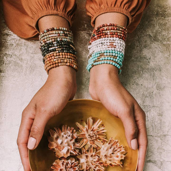 Scout Curated Wears - Wholesale Beaded Bracelet - Stone Wrap: Aqua Terra - Stone of Peace