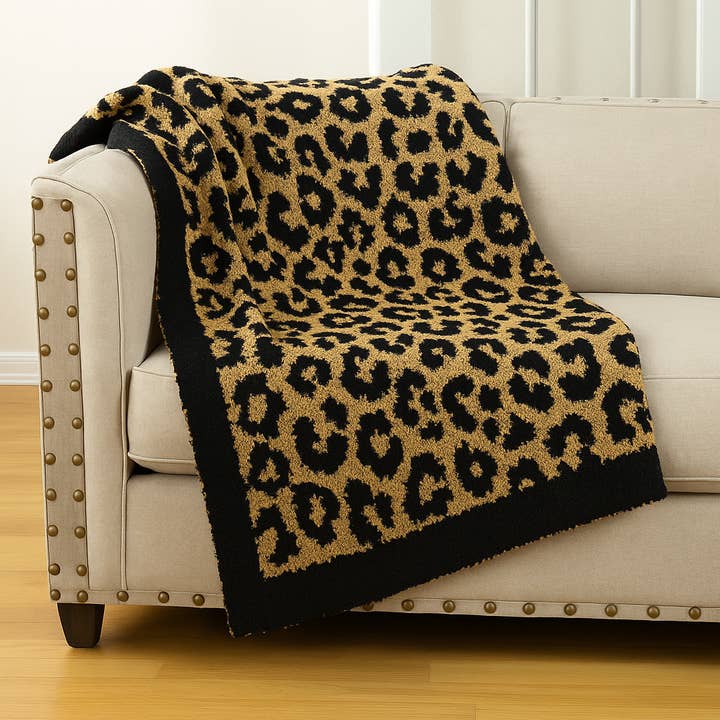 Black-Brown Leopard Ultra Soft 50"x60" Throw Blanket for wholesale by Fennco Styles