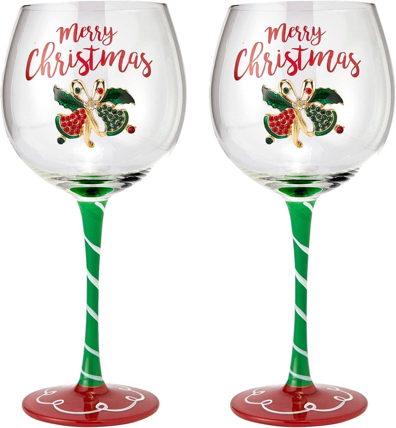 The Wine Savant /  Khen Glassware - Wholesale Wine Glass - Christmas Wine Glass -  Elf Themed Stemmed 18oz  - 2 Set0