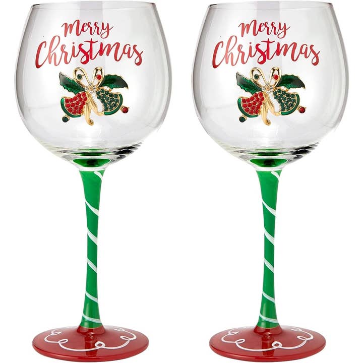The Wine Savant / Khen Glassware - Wholesale Wine Glass - Christmas Wine Glass - Elf Themed Stemmed 18oz - 2 Set