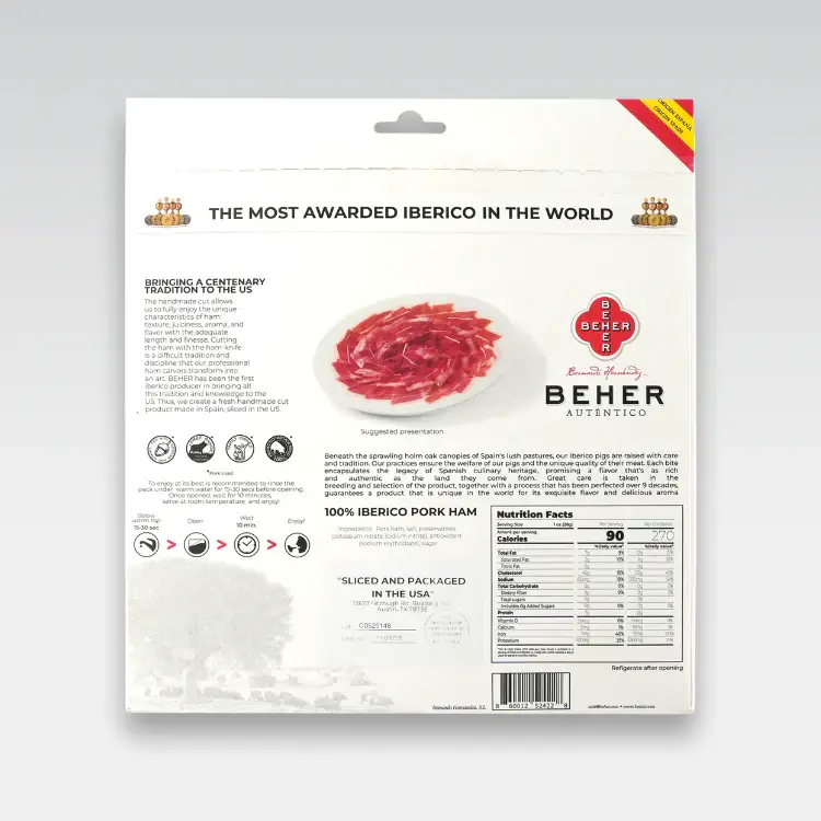 BEHER USA - Wholesale Ham - 100% iberico Jamón Plate 3oz (Retail packaging)7