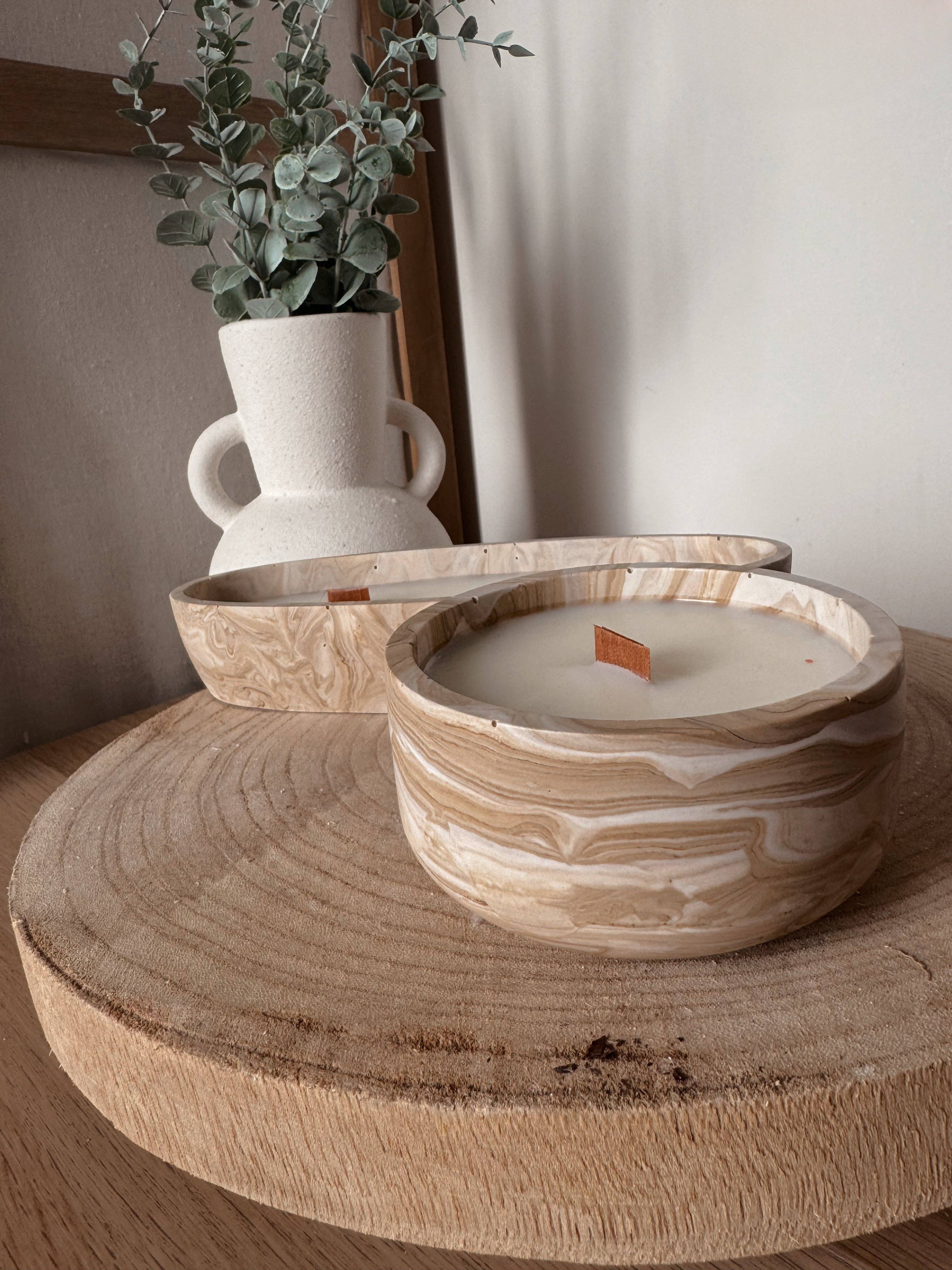 My Milky Candle - Vente Bougie en bocal - Bougie ronde marbré beige ou crème fait main en jesmonite6