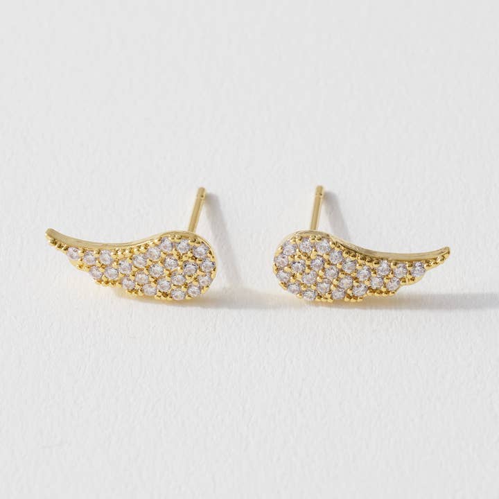Angel Wings CZ Stud Earrings Stud/Post Earrings Gold Hypoall for wholesale by Verita Lane