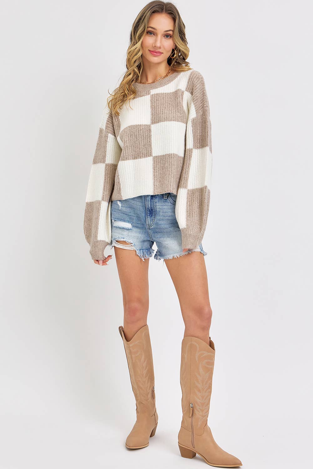 Sweet Lovely by Jen - Wholesale Knit Sweater - Women's - CASUAL SOFT COZY  RELAXED FIT CHECKER KNIT SWEATER26