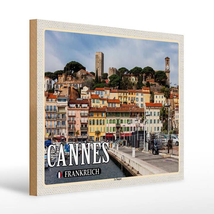Wooden travel sign 40x30 cm Cannes France Le Suquet district for wholesale by Femer