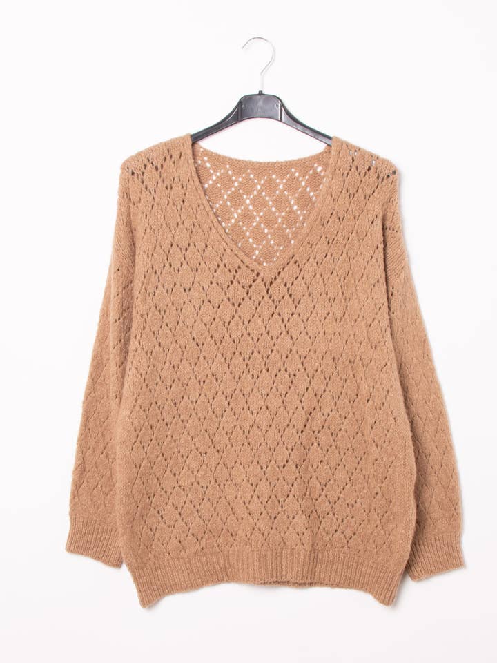 Pépouz' Paris - Wholesale Knit Sweater - Women's - Mohair openwork sweater with diamond pattern PP250521