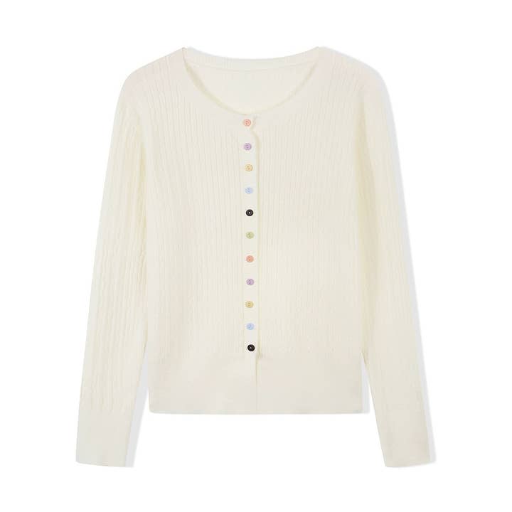 Fijngebreid kabelgebreid vest met meerdere knopen in off-white voor wholesale door Last True Angel