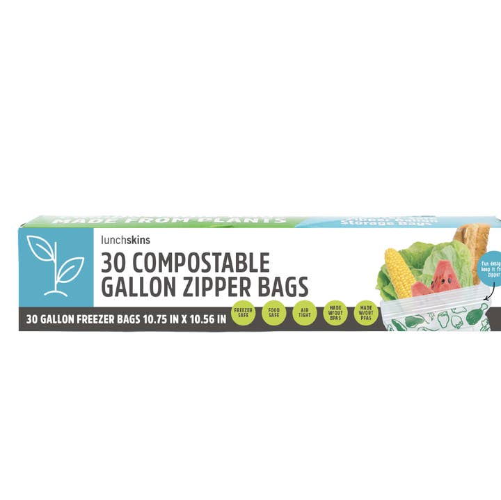 Compostable Freezer-Safe Gallon Ziptop Bags 30ct for wholesale by Lunchskins
