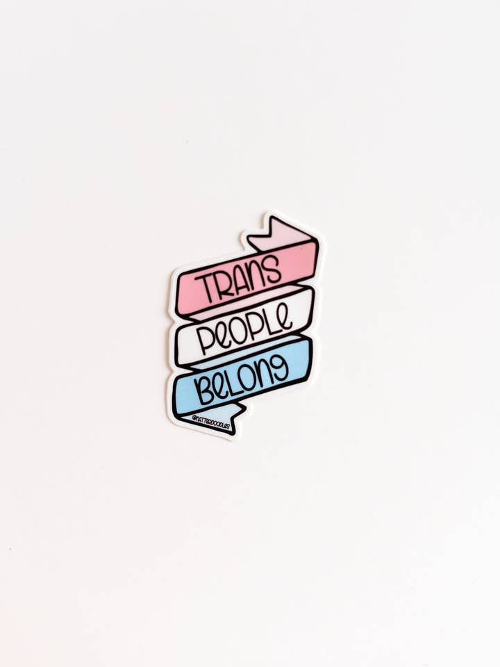 Trans People Belong LGBT Queer Pink Blue Waterproof Sticker for wholesale by NatterDoodle