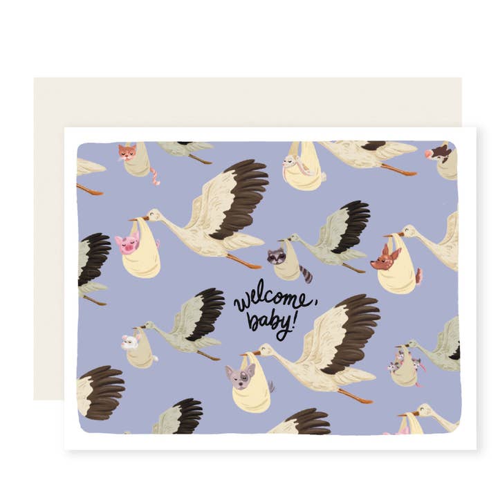 Slightly Stationery – wholesale Baby card – Stork Welcome Baby | New Baby Shower Card