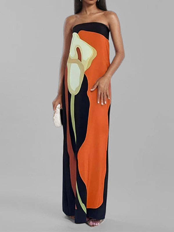 Sheer Trend - Wholesale Dress - Women's - Loose Plus Size Printed Split-Joint Tube Maxi Dresses