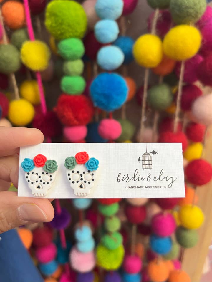 Sugar Skull Stud Earrings for wholesale by Birdie & Clay