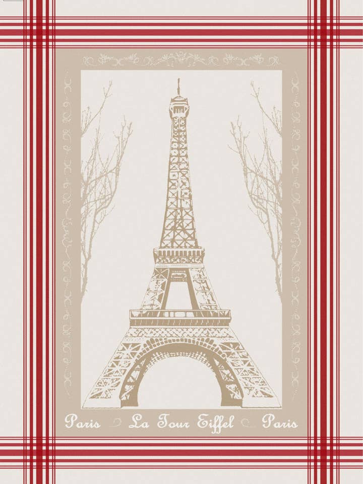 European Red-Taupe Jacquard Tea Towel - Eiffel for wholesale by Mierco European Linens
