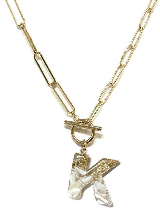 MiMi Wholesale - Wholesale Pendant/Charm Necklace - KN8165 Assorted 16 Piece Gold Acrylic Initial Toggle Chain Necklace Pack9